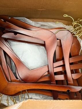 Premium Wooden Coat Hangers in Brown with Gold Hooks - Home Accents